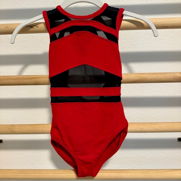 FIVE Dancewear Leotard Red with Black accent Geo YM - Picture 1 of 10